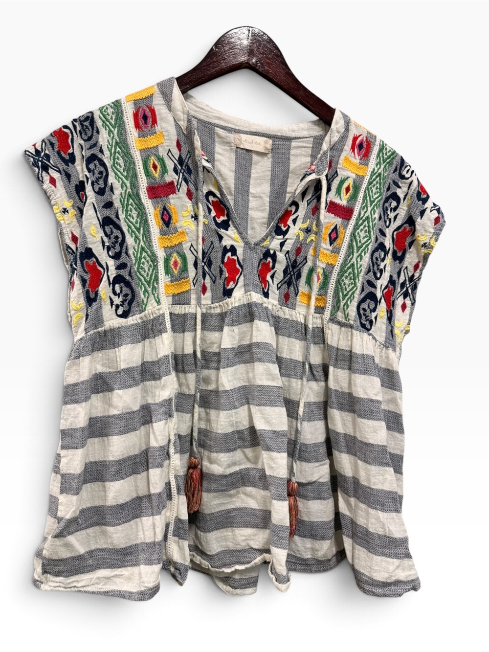 Altar’d State Striped Embroidered V-Neck Women’s Top - Multicolor